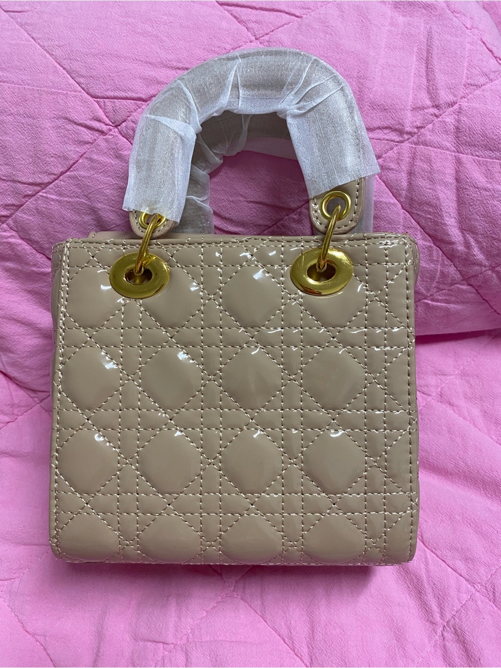 Beige Quilted Women's Top-Handle Bag - Picture 5 of 11